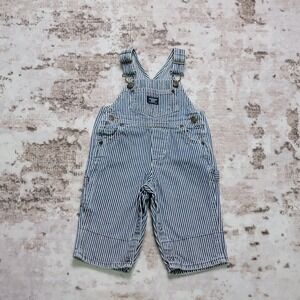 VNTG  OshKosh Blue Hickory Stripe Railroad Overalls Toddler 3-6 M Carpenter 90s